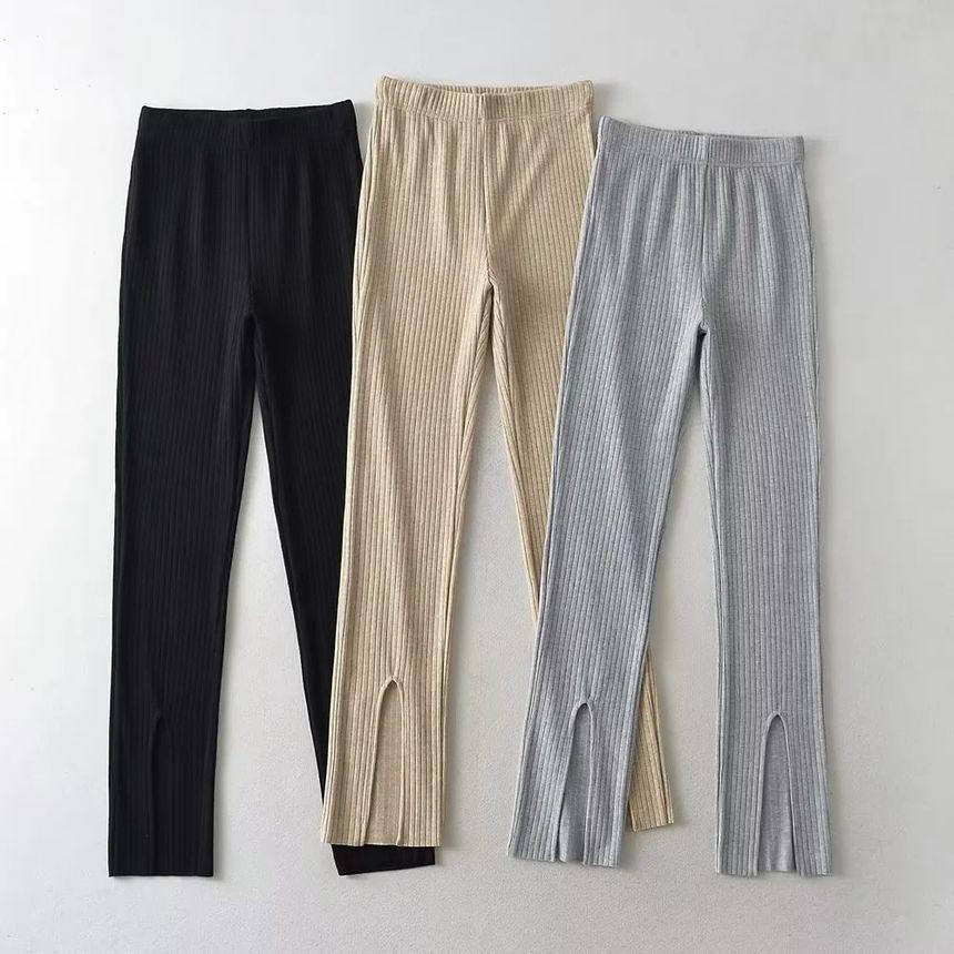 High-Waist Ribbed-Knit Slit Leggings product image