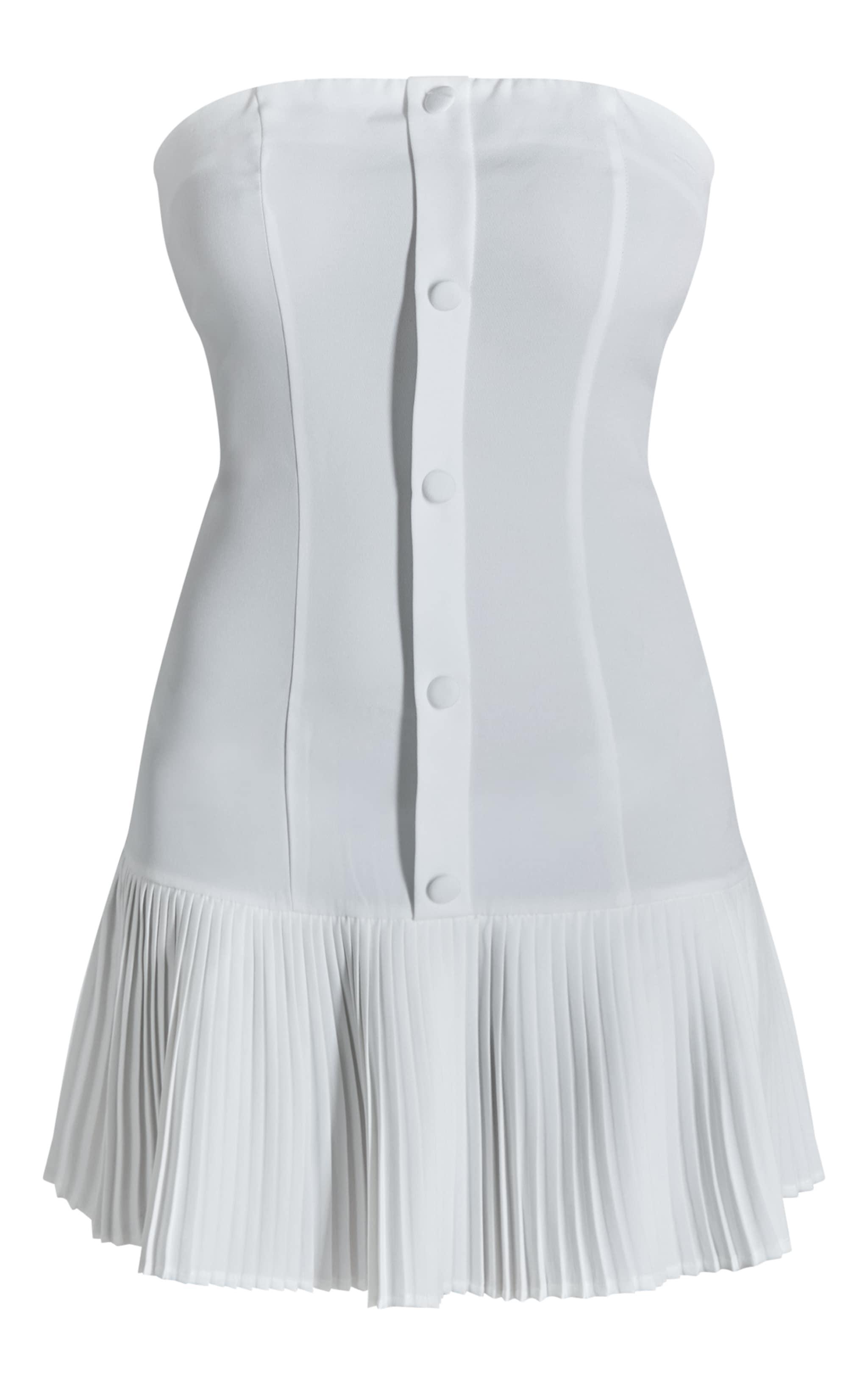 White Satin Bandeau Pleated Shift Dress Product Image