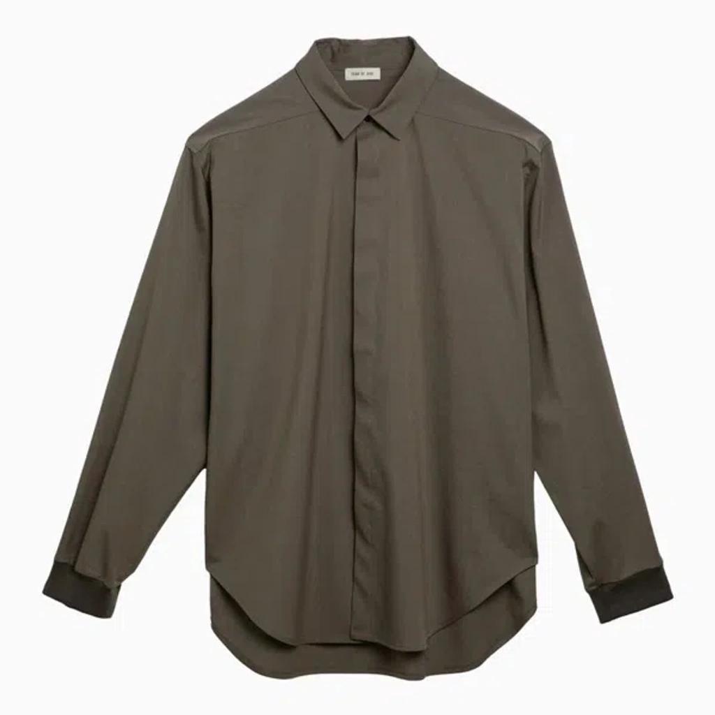 Cotton And Wool Oxford Shirt Olive Men In Multicolor Product Image