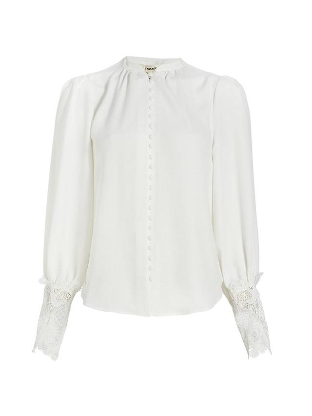 L AGENCE Ava Lace Cuff Blouse In White Product Image