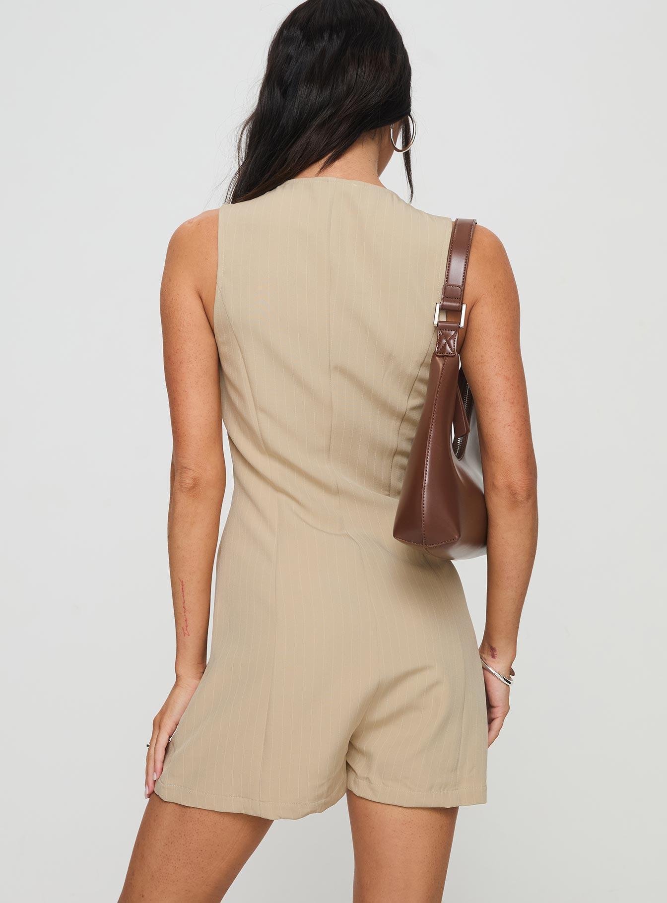 Rosemarie Romper Beige Pinstripe Product Image