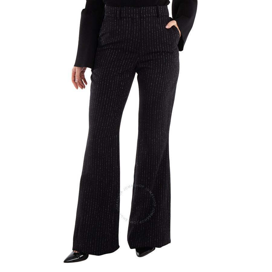 Ladies Noir / Or Striped Wool-blend Flared Trousers In Black Product Image