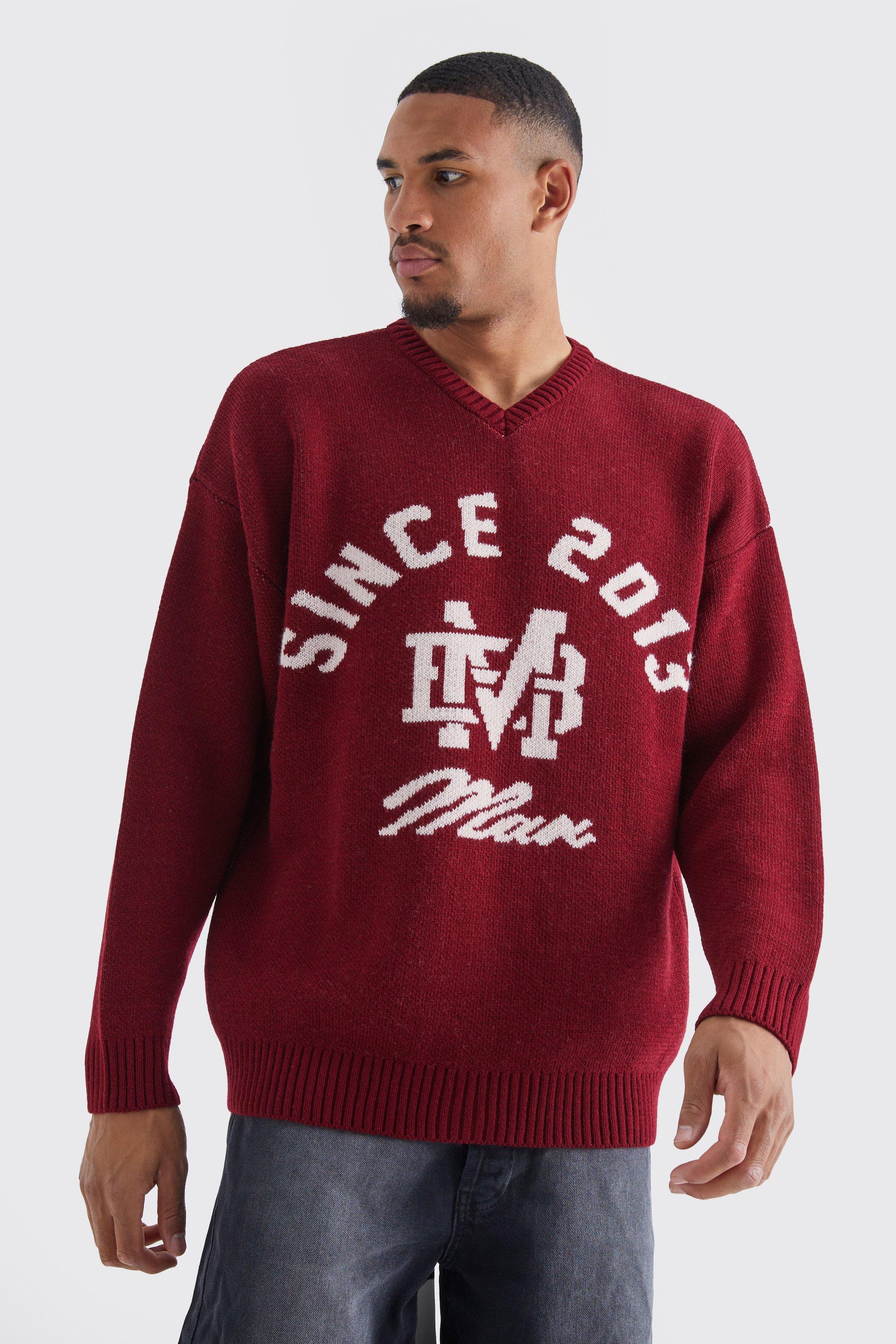 Tall Oversized V Neck Football Knit Sweater | boohooMAN USA Product Image