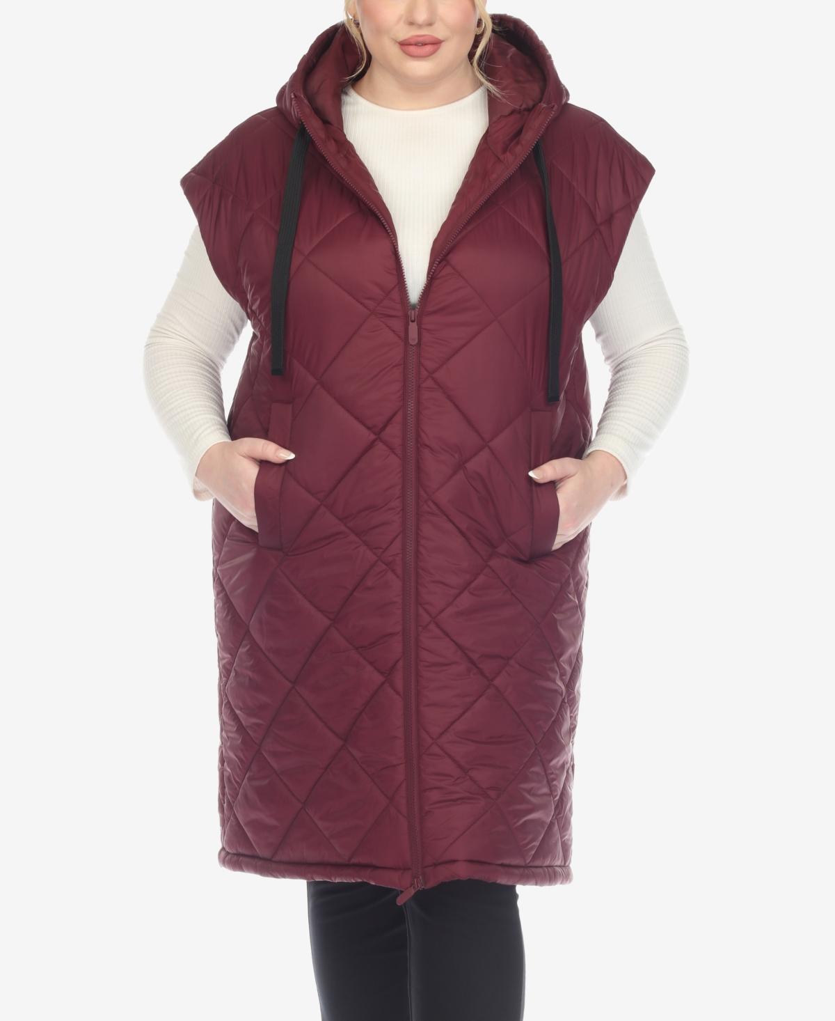 Plus Size White Mark Long Hooded Puffer Vest, Womens Silver Product Image