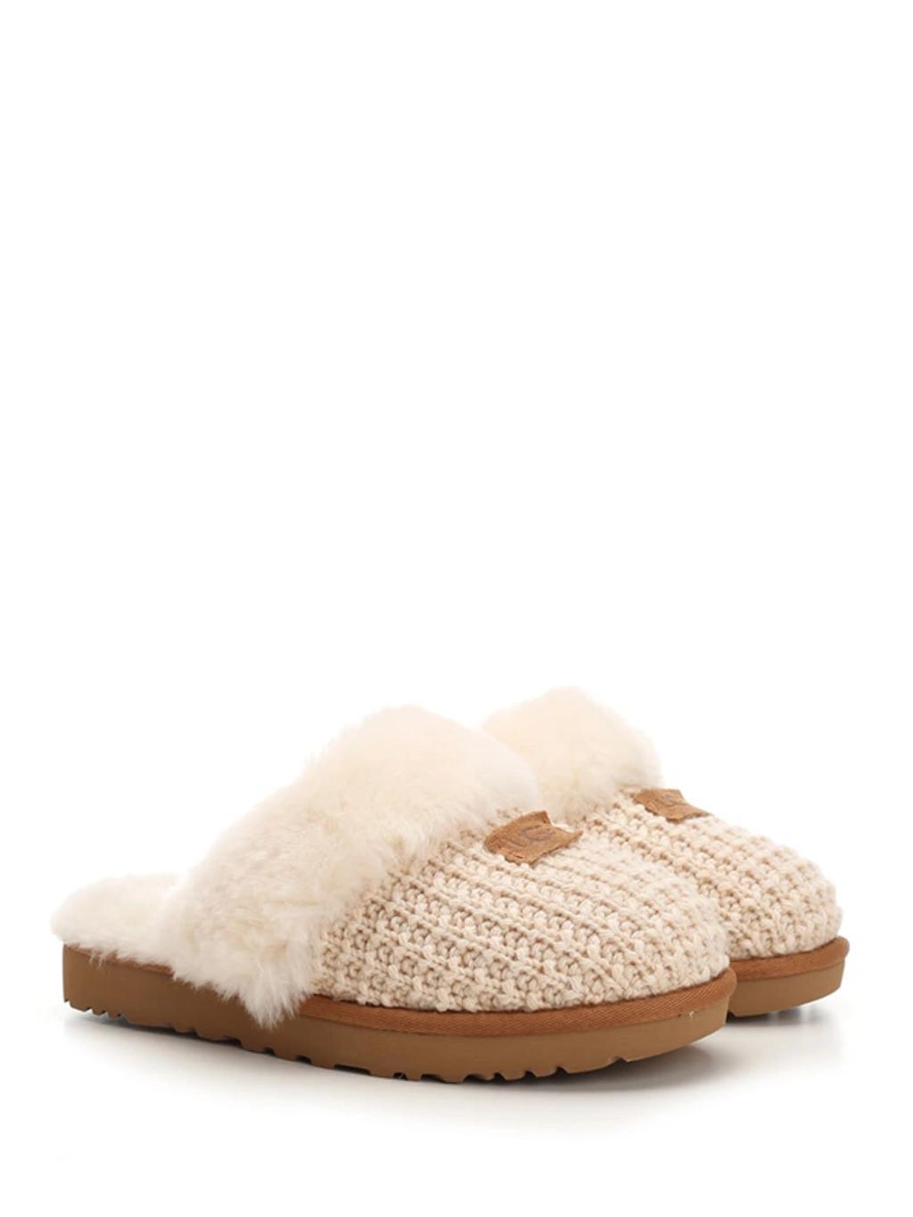 Women's Cozy Sheepskin-trimmed Knit Slippers In Cream Product Image