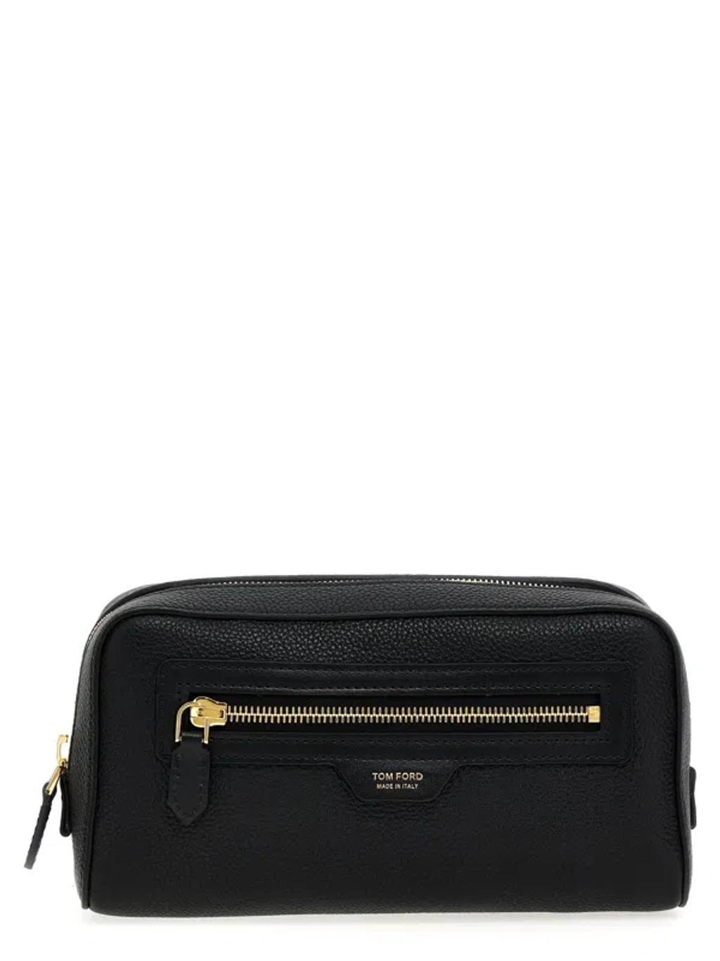 TOM FORD Logo Leather Beauty Case In White Product Image