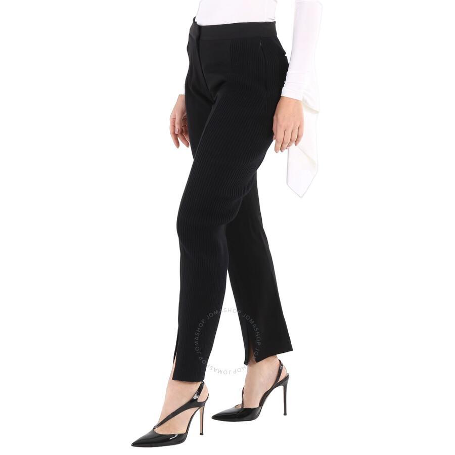 BURBERRY Ladies Black Ribbed-panel Flared Wool Trousers Product Image