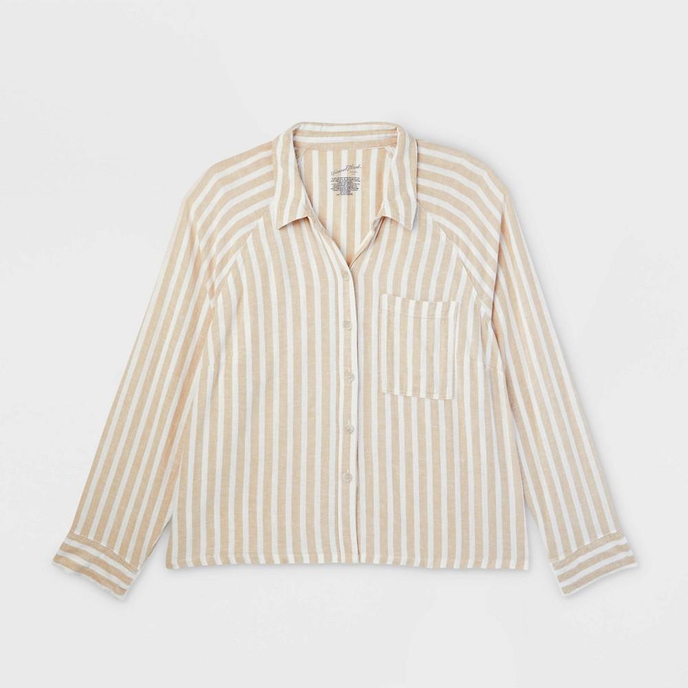 Womens Long Sleeve Adaptive Button-Down Shirt - Universal Thread Tan Striped 2X Product Image