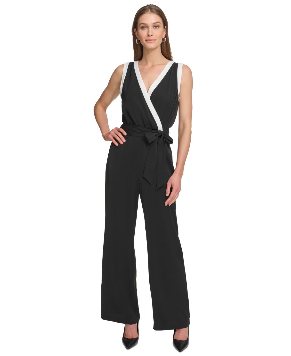 Women's V-Neck Sleeveless Tie-Waist Jumpsuit  Product Image