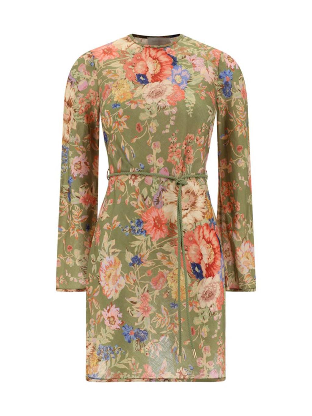 August Belted Floral-print Linen Mini Dress In Sage Floral Product Image