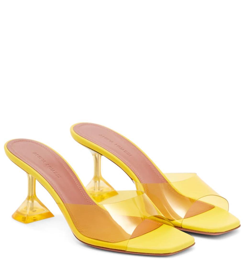 AMINA MUADDI Lupita Glass Pvc And Leather Mules In Yellow Product Image