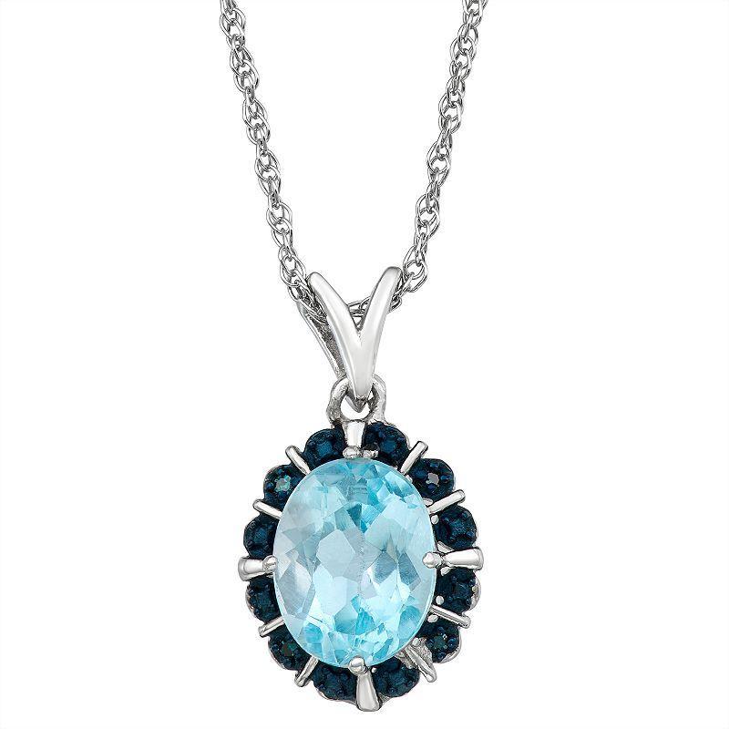 Jewelexcess Sterling Silver 2.30 Carat T.W. Blue Topaz & Blue Diamond Accent Pendant Necklace, Womens Product Image