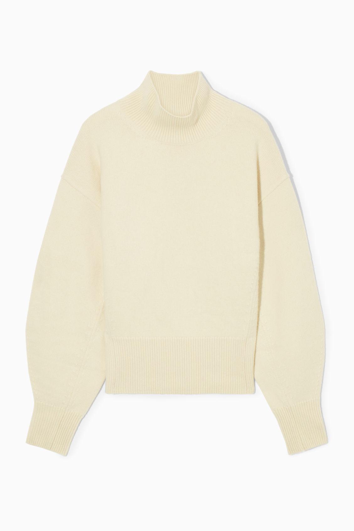 FUNNEL-NECK WAISTED WOOL SWEATER Product Image