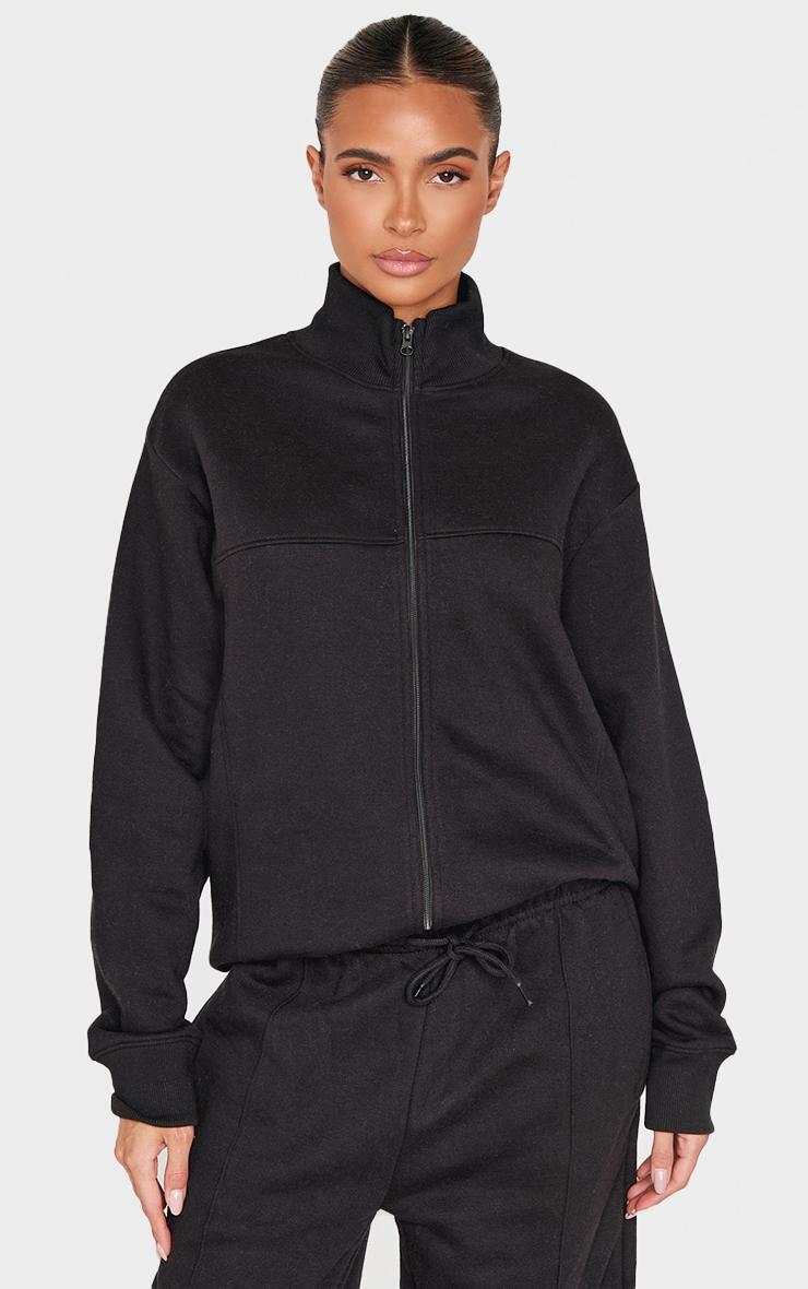 Black Seamed Detail Zip Through Track Top Product Image