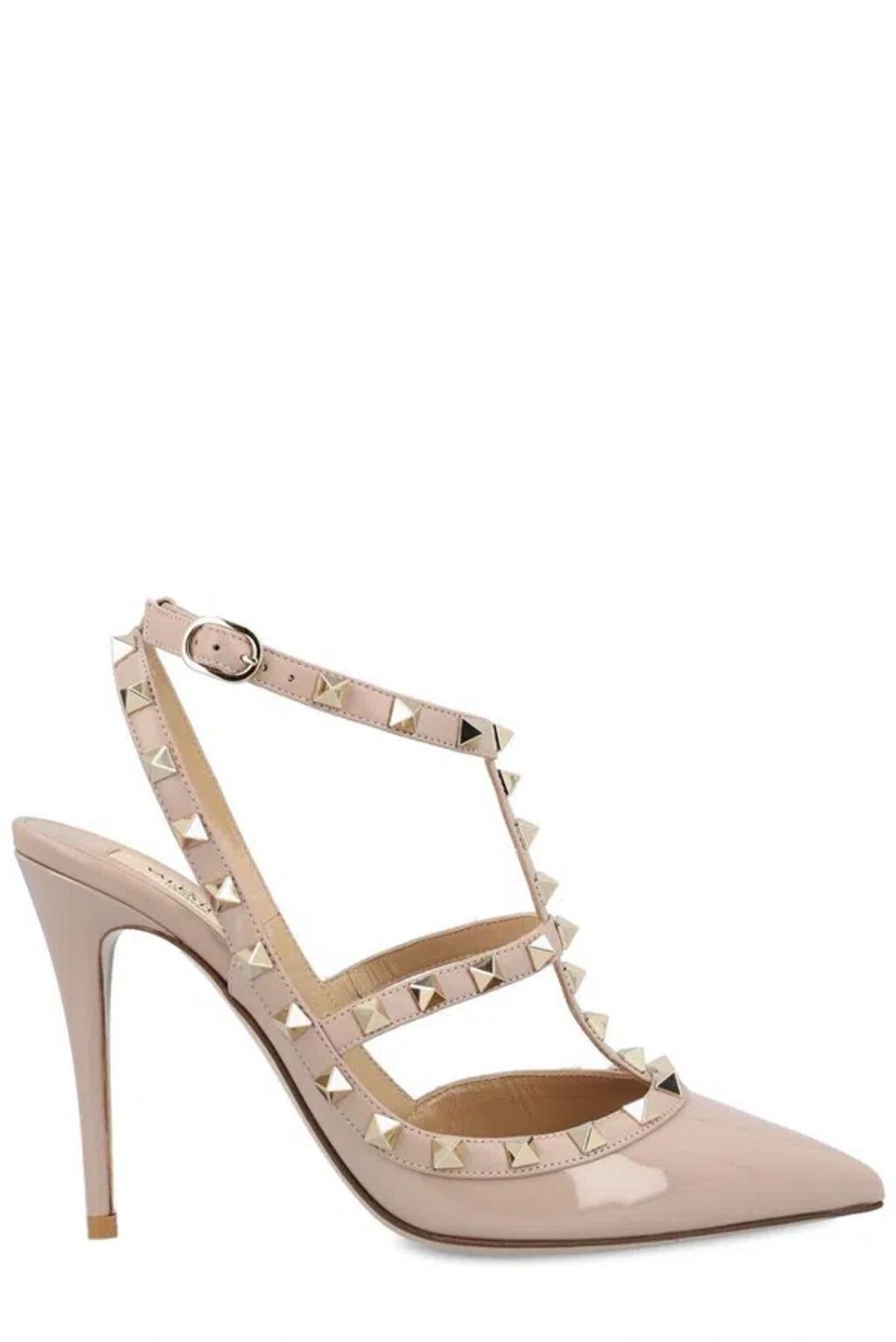 VALENTINO GARAVANI Rockstud Pointed Toe Caged Pumps In Grey product image