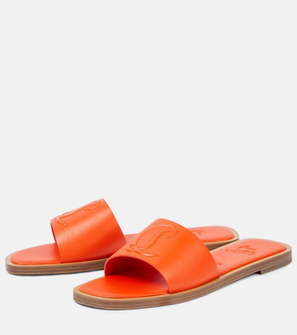 Cl Embossed Leather Mules In Orange Product Image