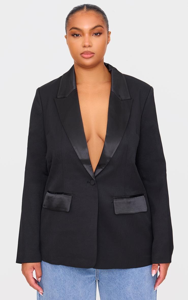 Plus Black Tuxedo Oversized Blazer Product Image