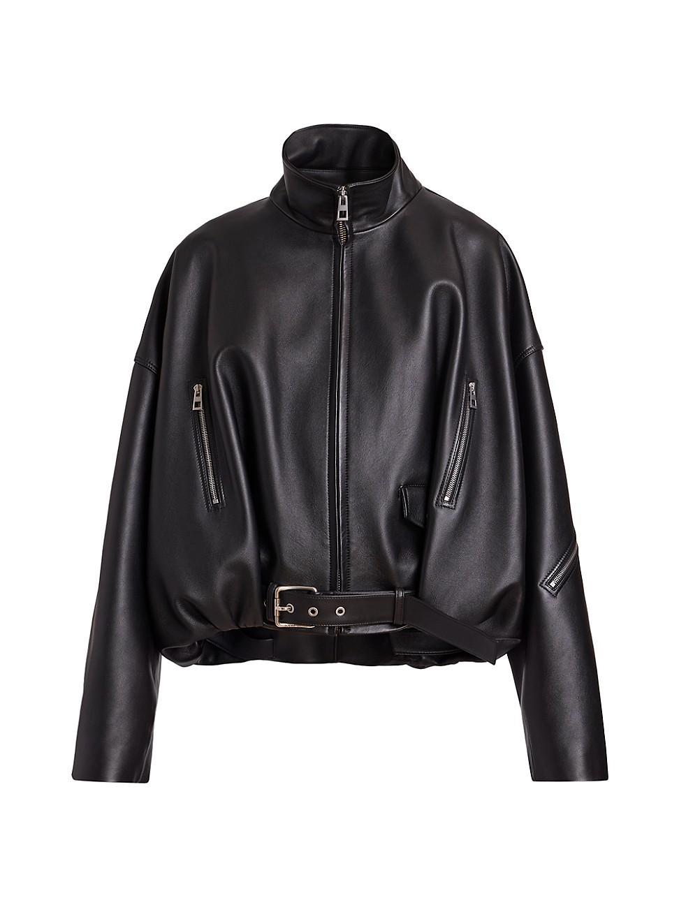 Womens Balloon Leather Jacket Product Image