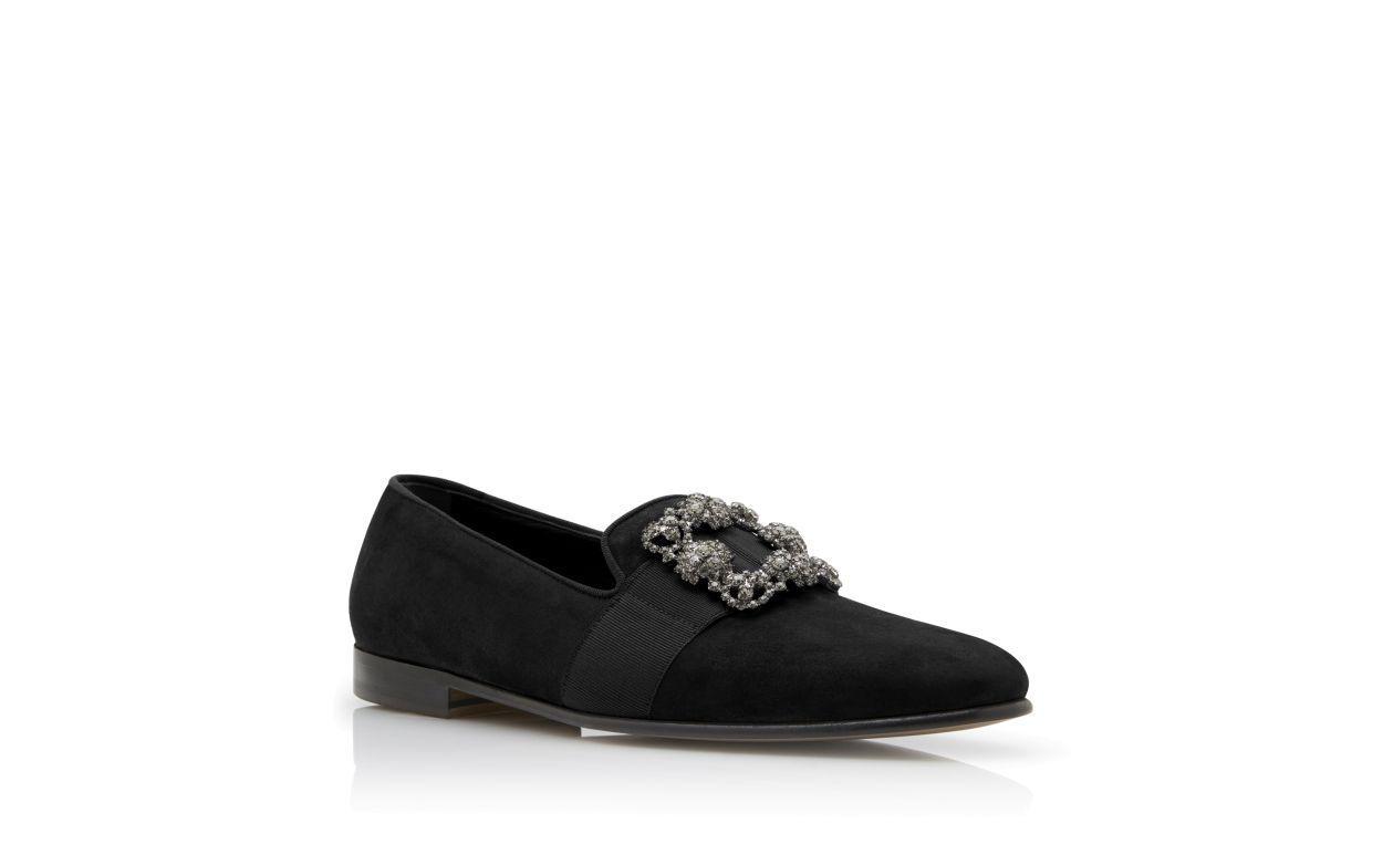 CARLTON Black Suede Jewelled Buckle Loafers Product Image