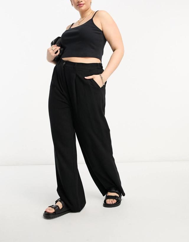 ASOS DESIGN Curve dad pant with linen in black Product Image