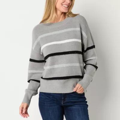 Liz Claiborne Womens Crew Neck Long Sleeve Striped Pullover Sweater Product Image