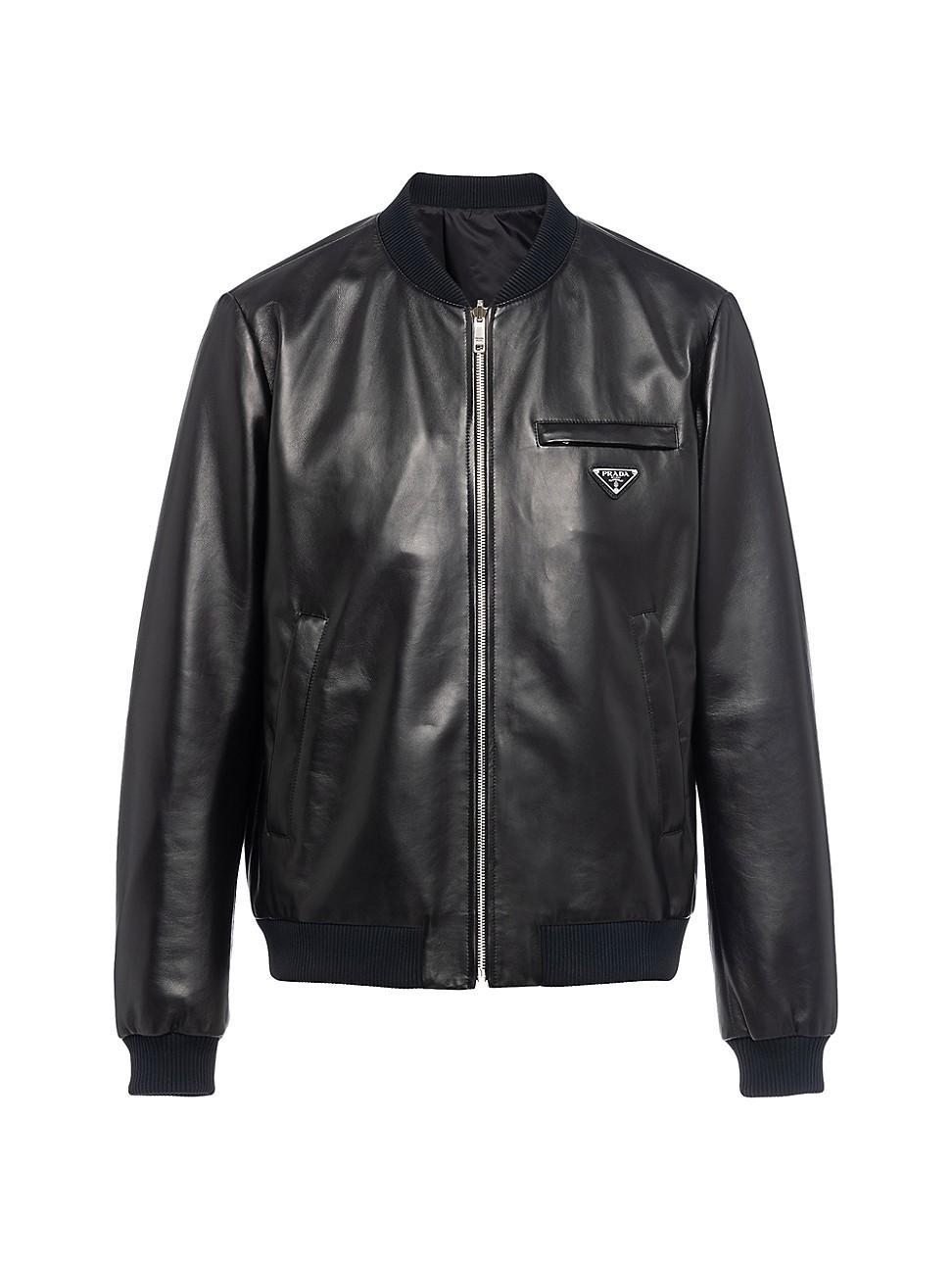 Mens Reversible Nappa Leather and Re-Nylon Bomber Jacket Product Image