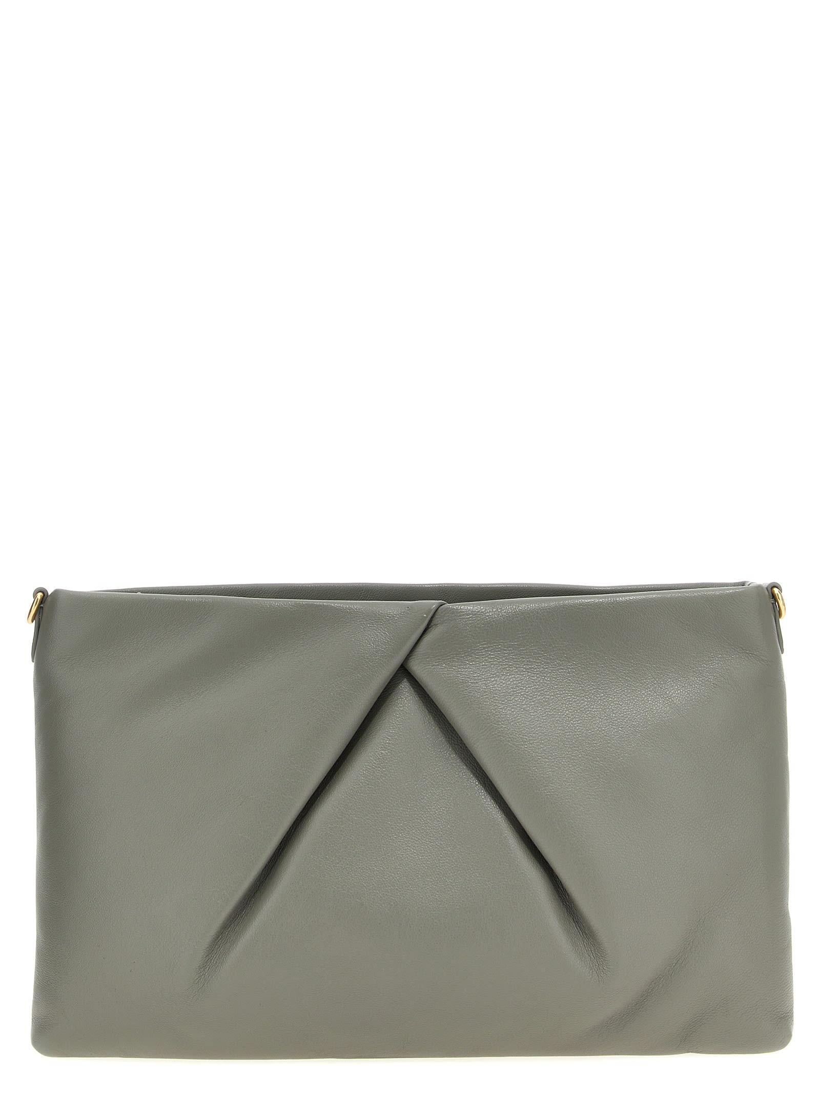 DRIES VAN NOTEN Logo Leather Clutch Bag In Gray Product Image