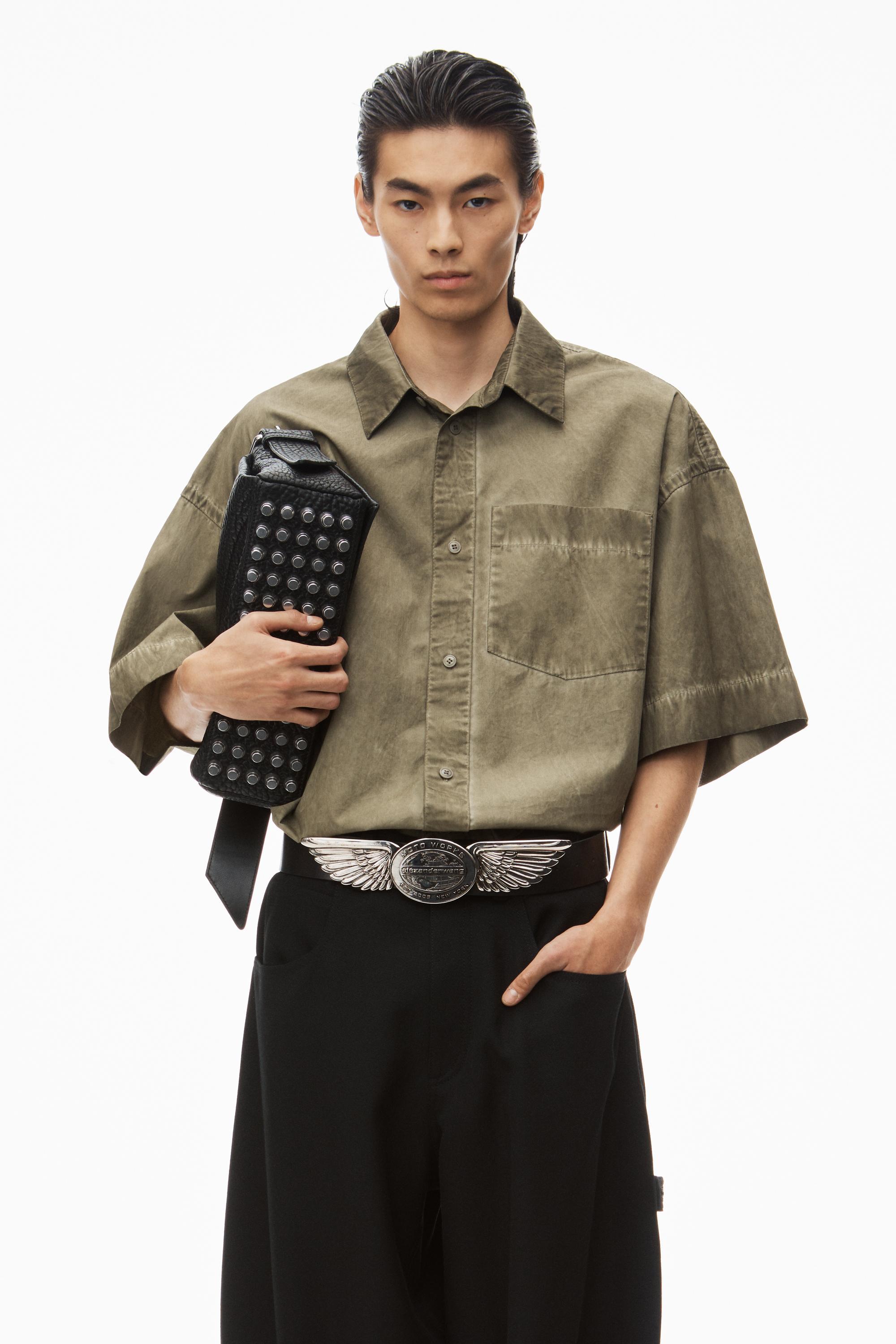 Oversized Short Sleeve Button Up Shirt In Cotton Product Image