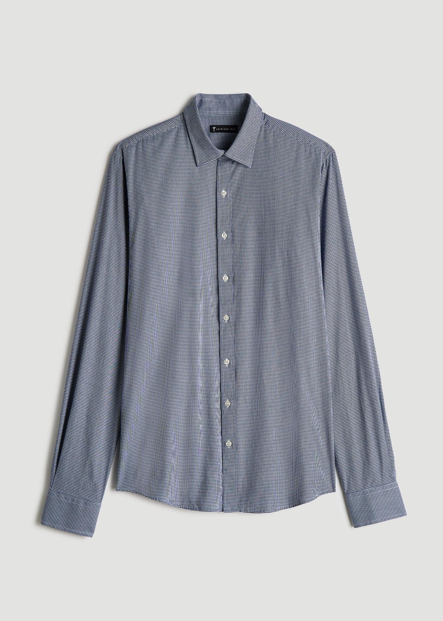 Oskar Button-Up Shirt for Tall Men in Navy Houndstooth Product Image