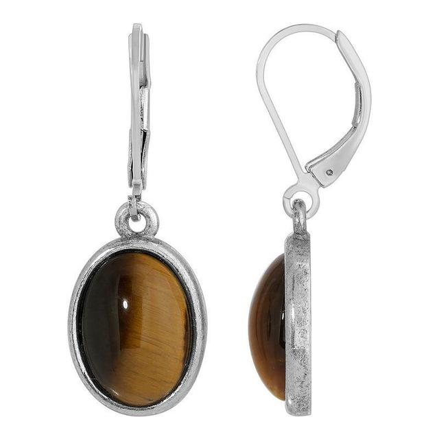 1928 Silver Tone Stone Oval Drop Earrings, Womens, Brown Product Image