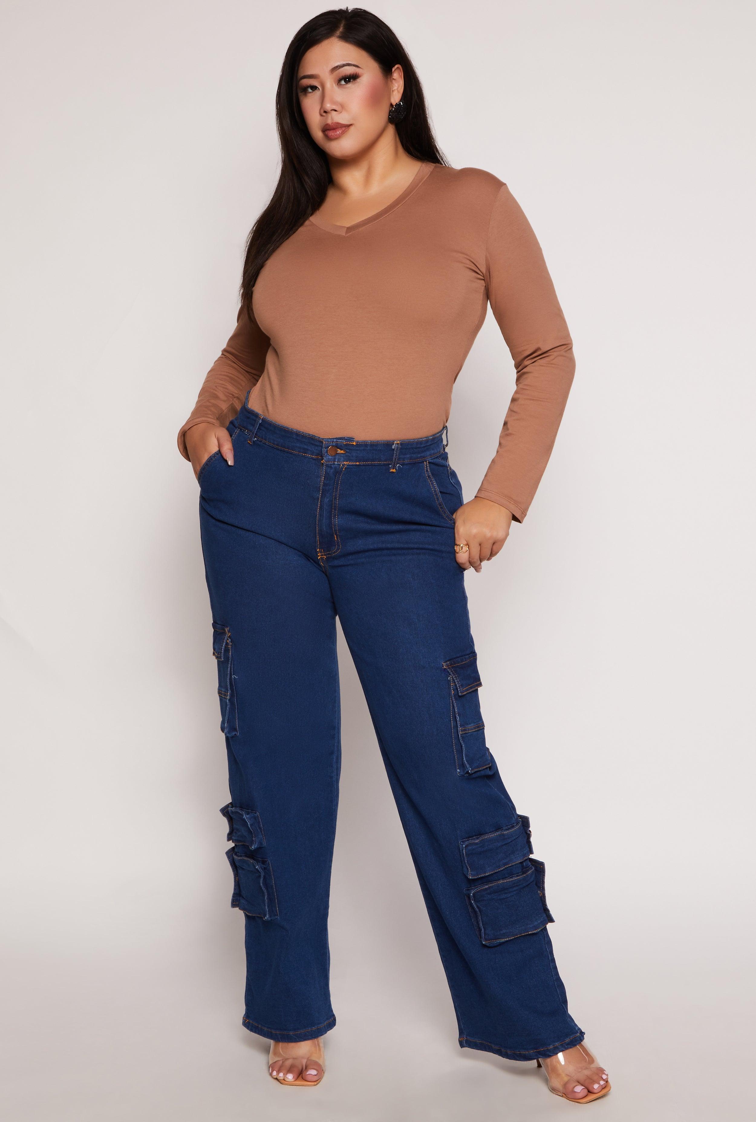 Womens Plus Size Daisy Wide Leg Cargo Jeans Product Image