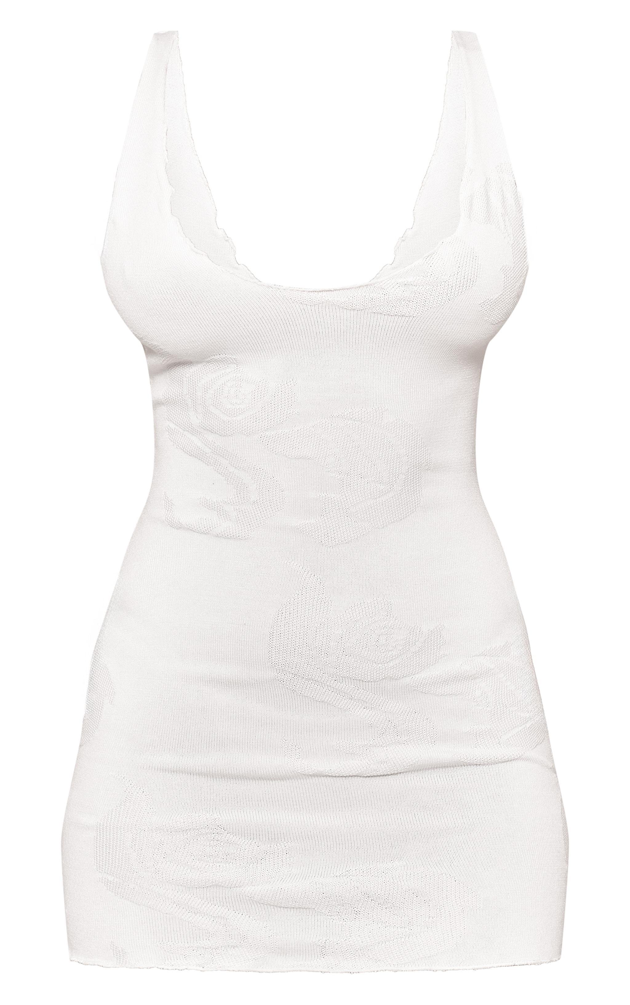 Petite White Jacquard Knit Mini Dress With Scalloped Hem Details Product Image