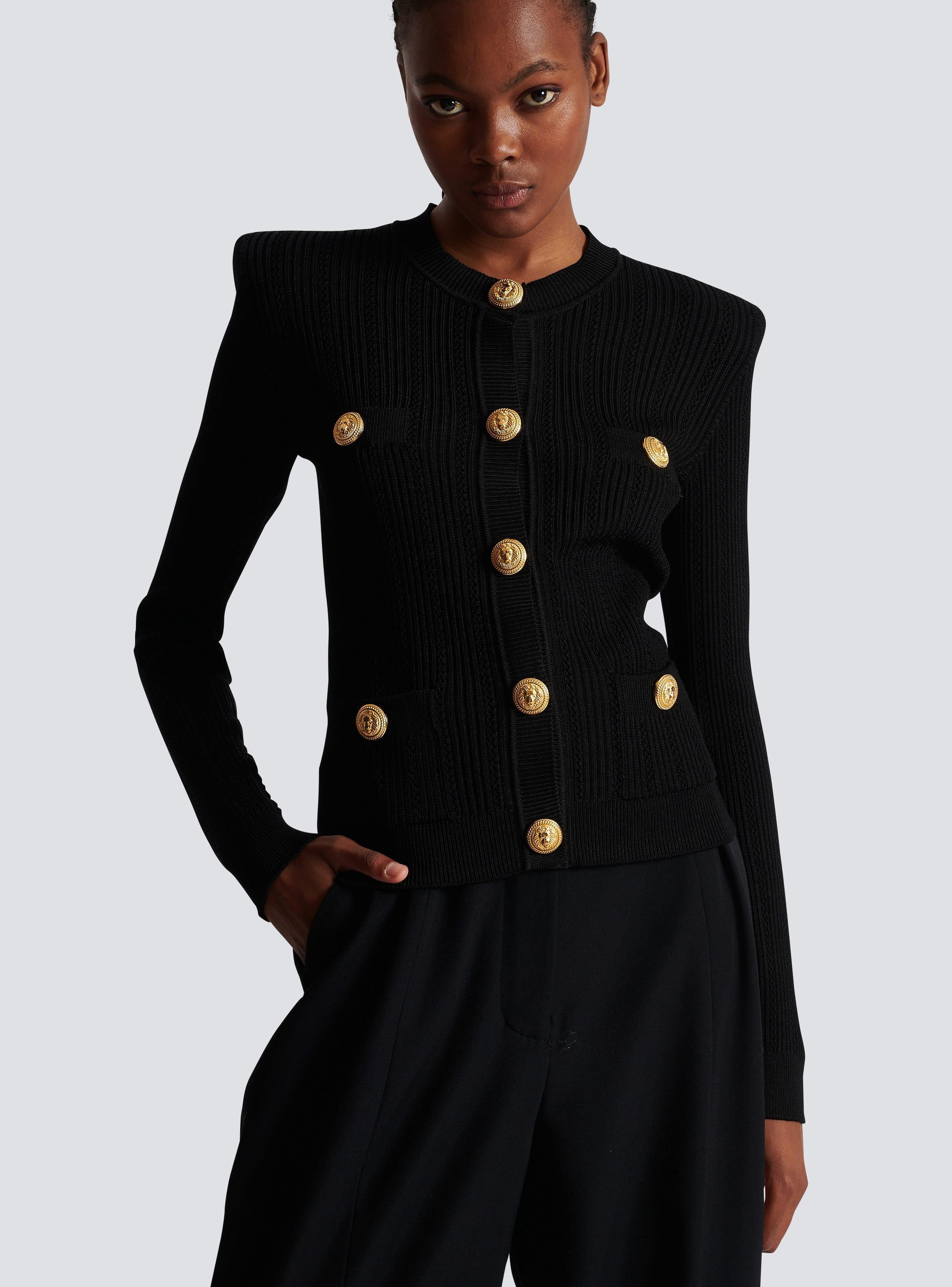 Cropped eco-designed knit cardigan with gold-tone buttons Product Image