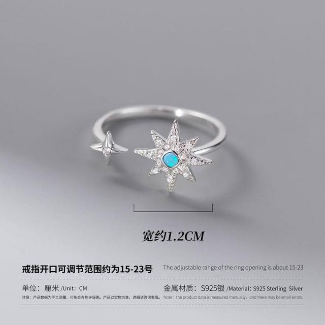 S925 Sterling Silver Star Opal Rhinestone Open Ring Product Image