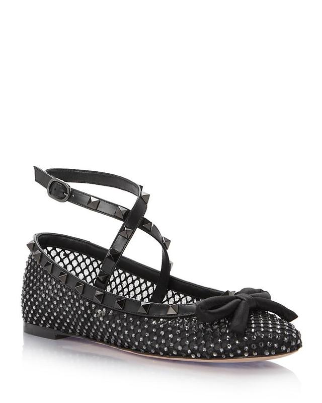 Womens Rockstud Laminated Nappa Leather Ballerina Flats Product Image