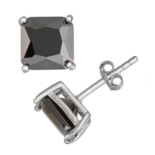 Designs by Gioelli Mens Sterling Silver Black Cubic Zirconia Square Stud Earrings, Silver Tone Product Image