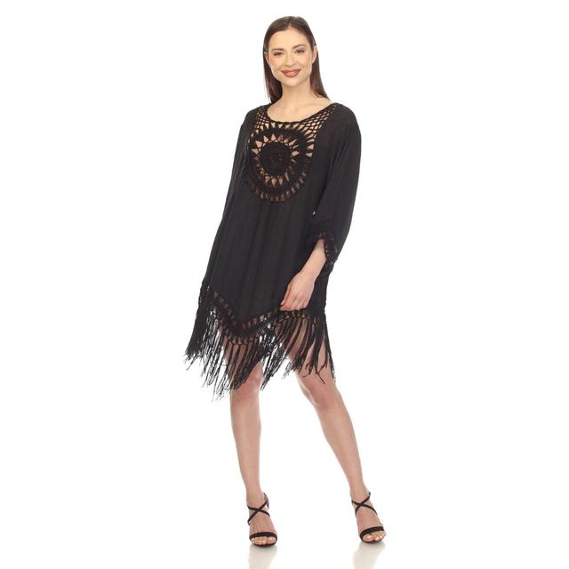 Crocheted Fringed Trim Dress Cover Up Product Image