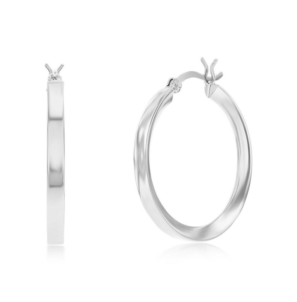 Argento Bella Fancy Flat Hoop Earrings, Womens, White Product Image