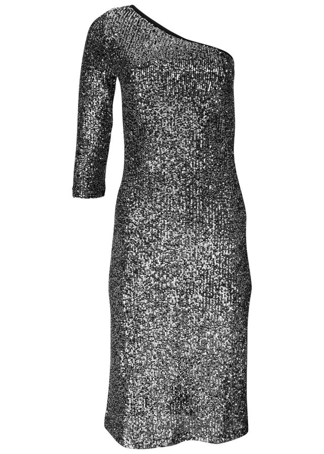 All Over Sequin Midi Dress - Silver Product Image