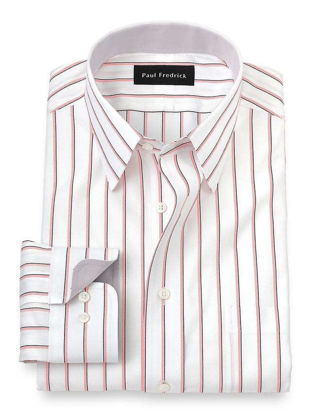 Non-Iron Cotton Stripe Dress Shirt With Contrast Trim - Coral/black Product Image