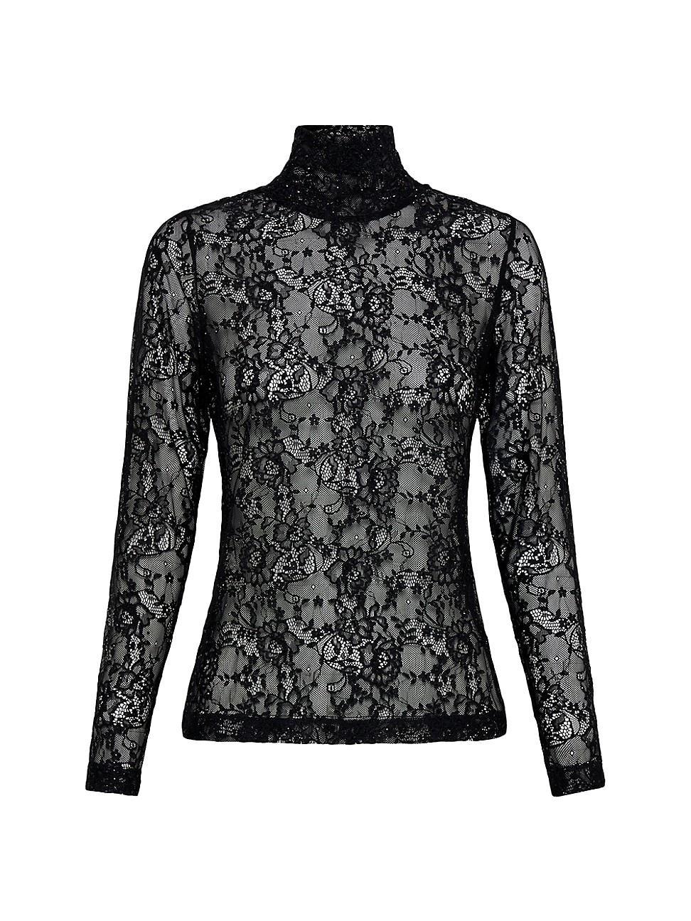 Womens Lace Turtleneck Blouse Product Image