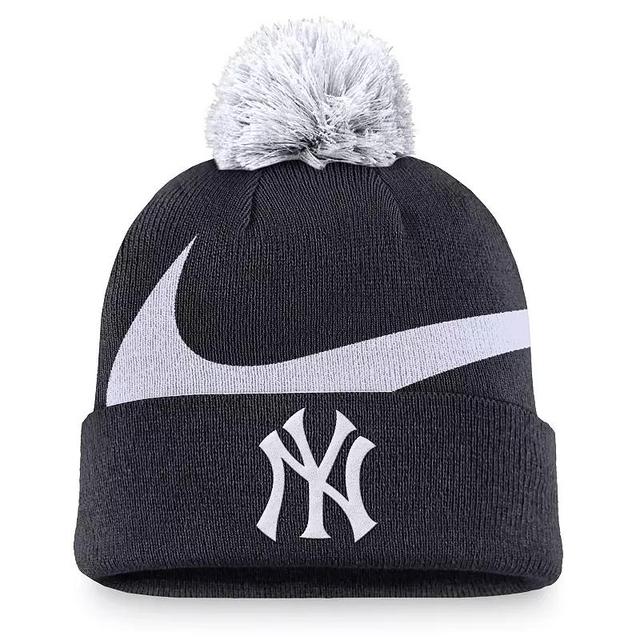 Nike Mens Navy New York Yankees Swoosh Peak Cuffed Knit Hat with Pom Product Image