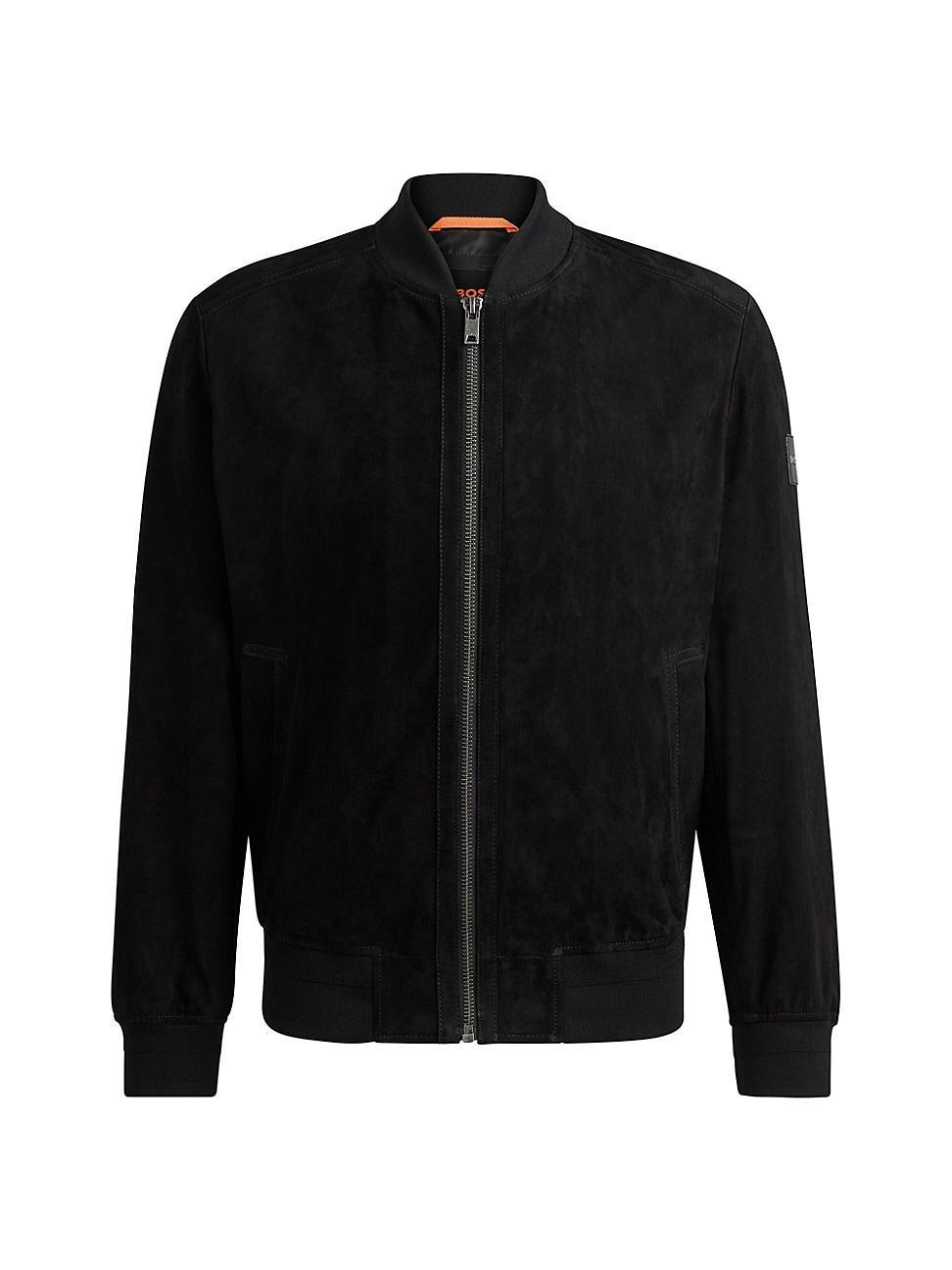 Mens Suede Bomber Jacket with Ribbed Trims Product Image