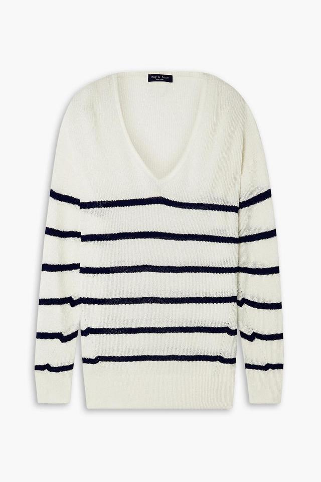 Soleil Striped V Neck Sweater In White Product Image