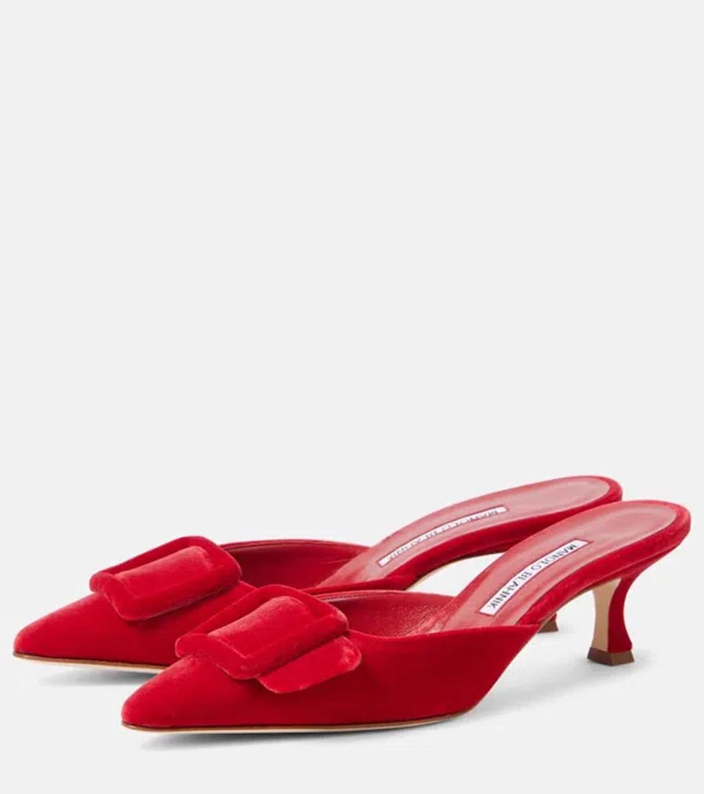 Maysale 70 Buckled Suede Mules In Red Product Image