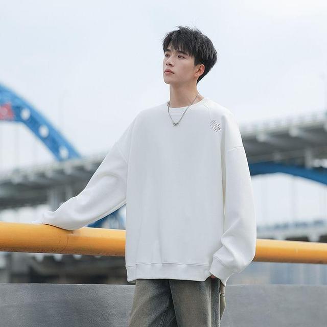 Crew Neck Plain Oversized Sweatshirt Product Image