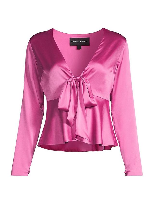 Womens Silk Tie-Front Long-Sleeve Blouse Product Image