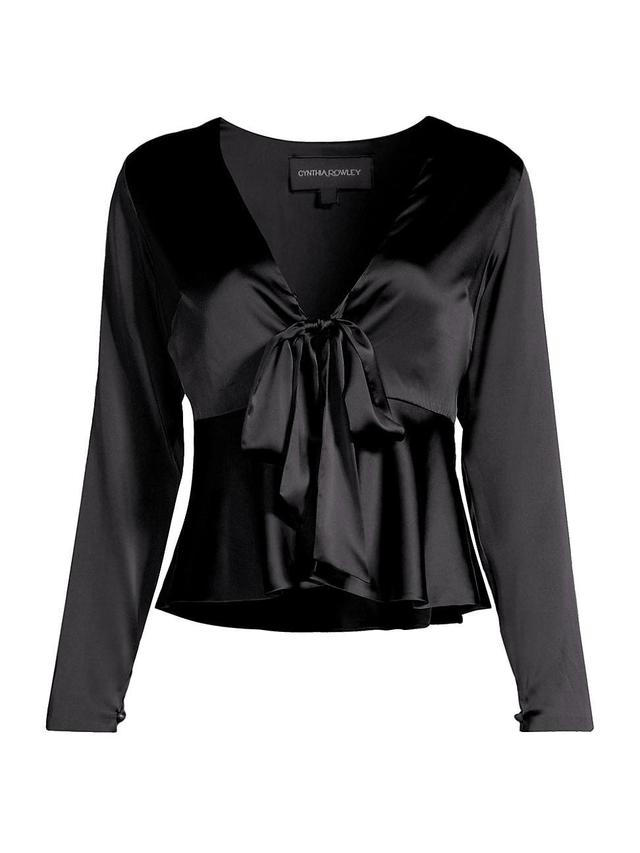 Womens Silk Tie-Front Long-Sleeve Blouse Product Image