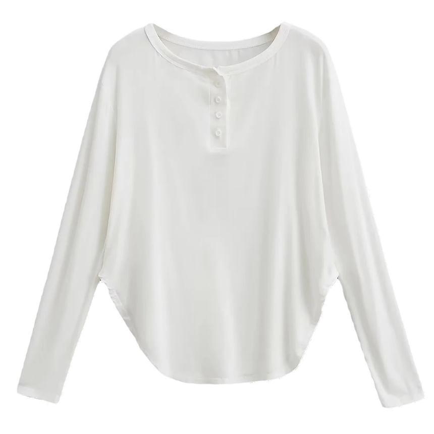 Long-Sleeve Half Buttoned Plain Top Product Image