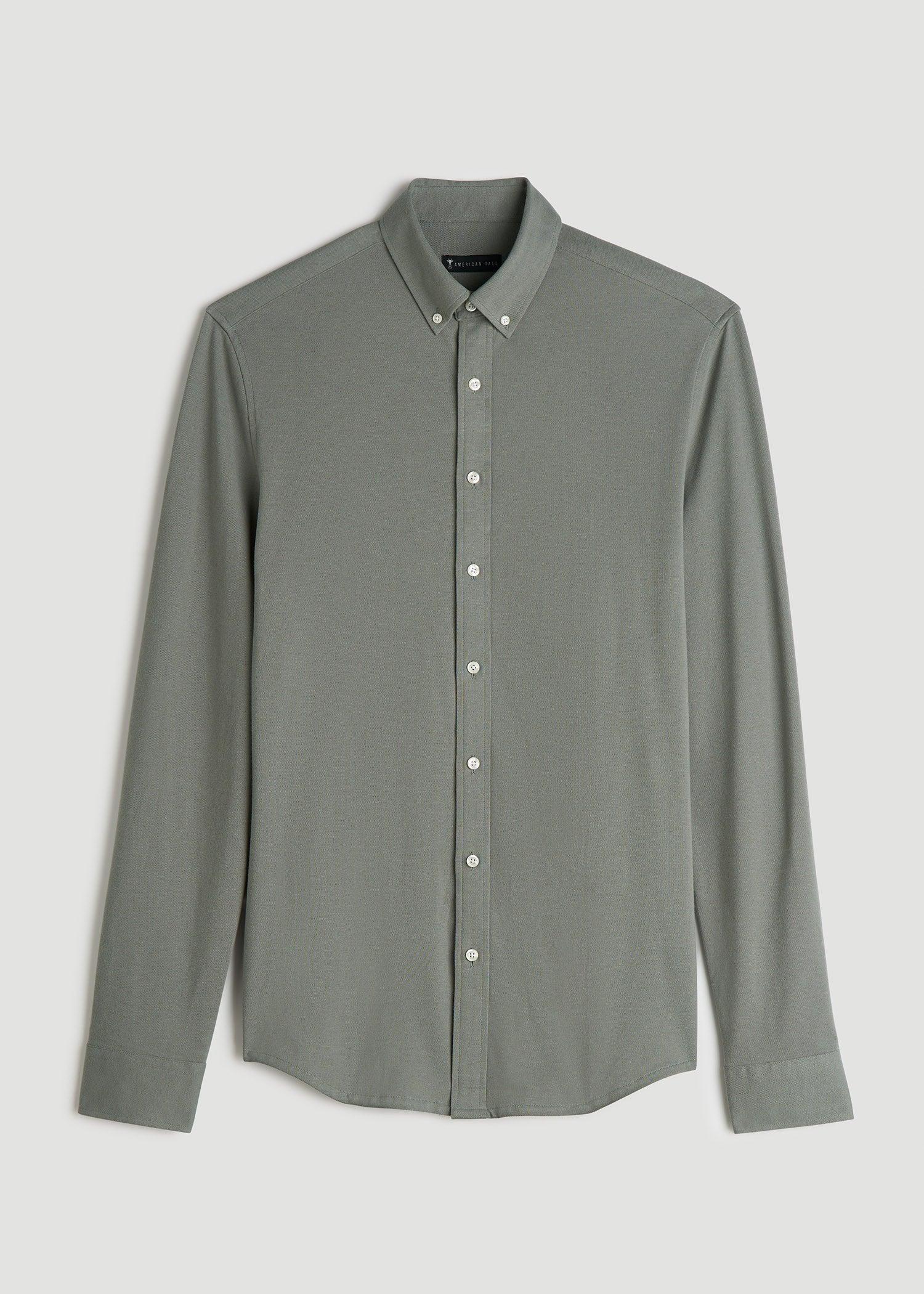 Stretch Knit Oxford Button Shirt for Tall Men in Ash Grey Male Product Image